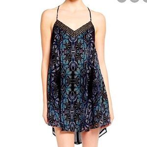 ASTR Beaded Strappy Mini Dress Damask Floral XS Strappy Lined Sleeveless